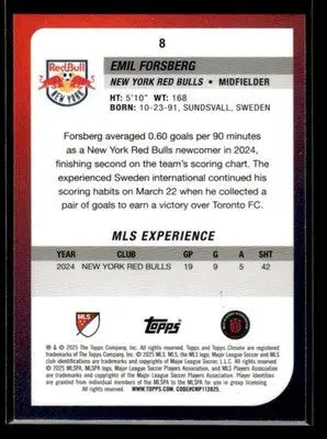 2025 Topps Chrome MLS Emil Forsberg #8 New York Red Bulls - Soccer Card Single