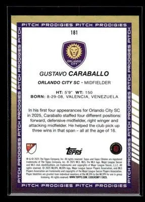 2025 Topps Chrome MLS Gustavo Caraballo #181 Orlando City SC - Soccer Card Single