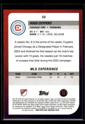 2025 Topps Chrome MLS Hugo Cuypers #33 Chicago Fire - Soccer Card Single