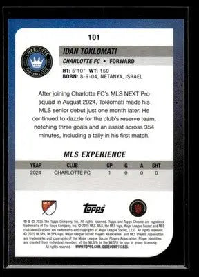 2025 Topps Chrome MLS Idan Toklomati #101 Charlotte FC - Soccer Card Single
