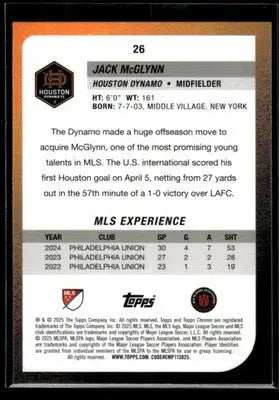 2025 Topps Chrome MLS Jack McGlynn #26 Houston Dynamo - Soccer Card Single