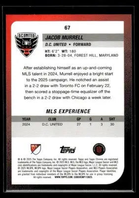 2025 Topps Chrome MLS Jacob Murrell #67 D.C. United - Soccer Card Single