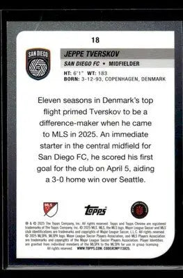 2025 Topps Chrome MLS Jeppe Tverskov #18 San Diego FC - Soccer Card Single
