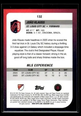 2025 Topps Chrome MLS João Klauss #132 St. Louis City SC - Soccer Card Single