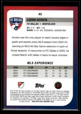 2025 Topps Chrome MLS Lucho Acosta #45 FC Dallas - Soccer Card Single
