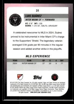 2025 Topps Chrome MLS Luis Suárez #31 White Lava Refractor Inter Miami CF - Soccer Card Single