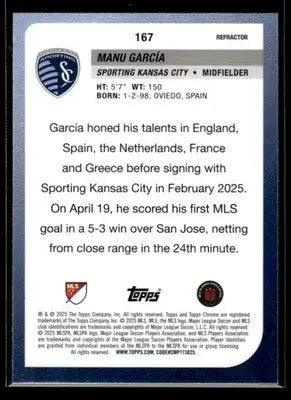 2025 Topps Chrome MLS Manu García #167 Refractor Sporting Kansas City - Soccer Card Single