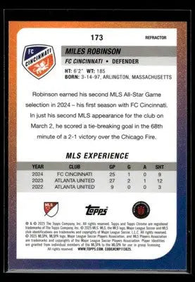 2025 Topps Chrome MLS Miles Robinson #173 Refractor FC Cincinnati - Soccer Card Single