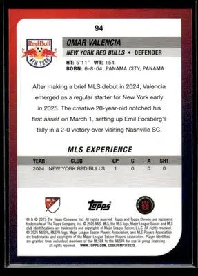 2025 Topps Chrome MLS Omar Valencia #94 New York Red Bulls - Soccer Card Single
