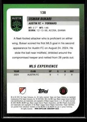 2025 Topps Chrome MLS Osman Bukari #138 Austin FC - Soccer Card Single