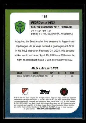 2025 Topps Chrome MLS Pedro de la Vega #166 Seattle Sounders FC - Soccer Card Single