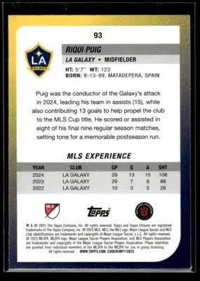 2025 Topps Chrome MLS Riqui Puig #93 Prism Refractor LA Galaxy - Soccer Card Single