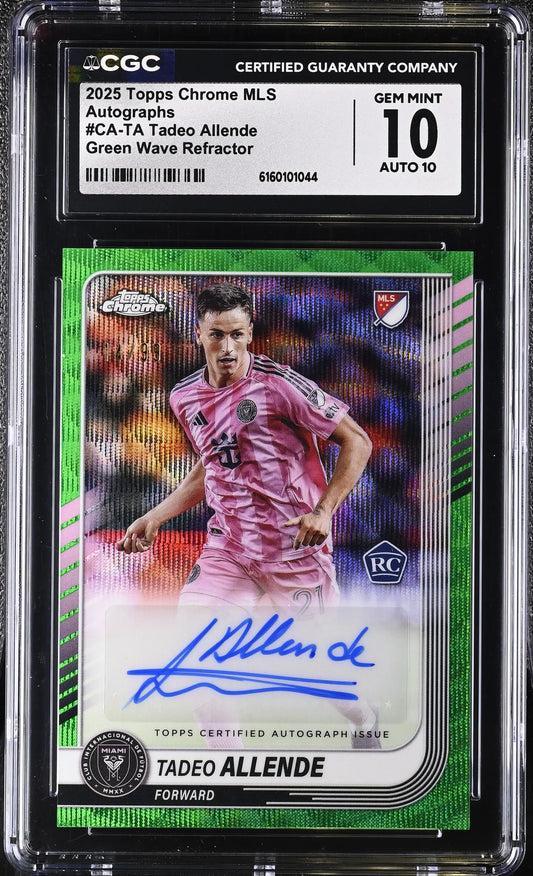 2025 Topps Chrome MLS Tadeo Allende Chrome Autographs Green Wave CGC 10 #/99 - Soccer Card Single