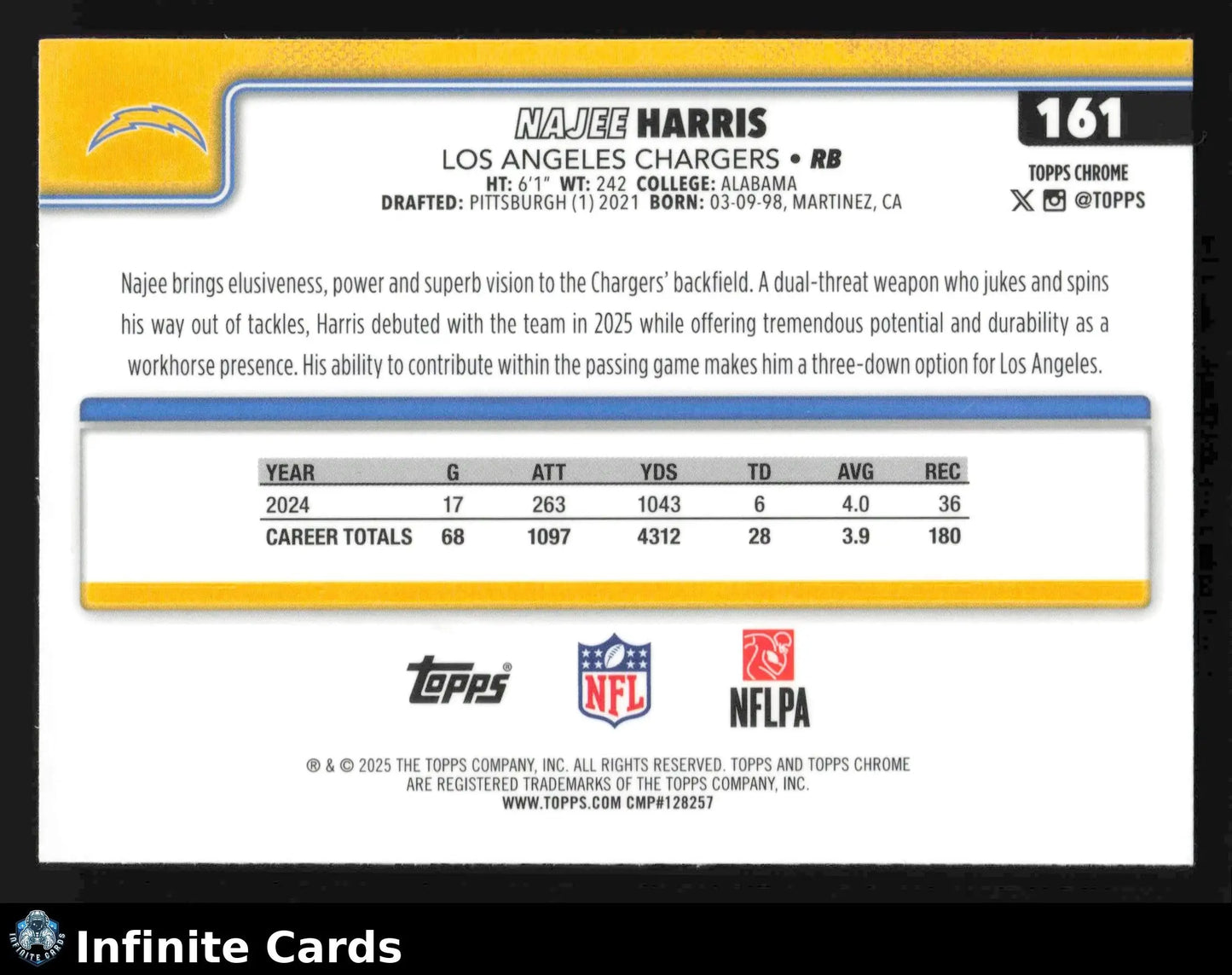 2025 Topps Chrome NAJEE HARRIS #161 Los Angeles Chargers - Football Card Single