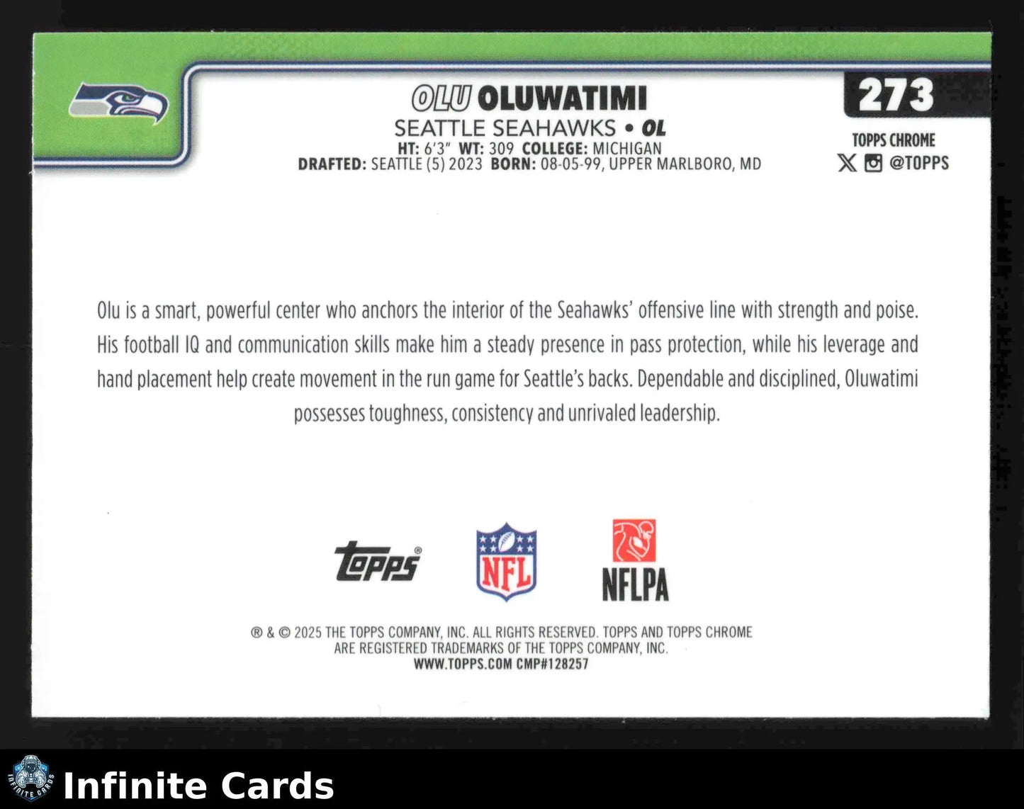 2025 Topps Chrome OLU OLUWATIMI #273 X-Fractor Seattle Seahawks - Football Card Single