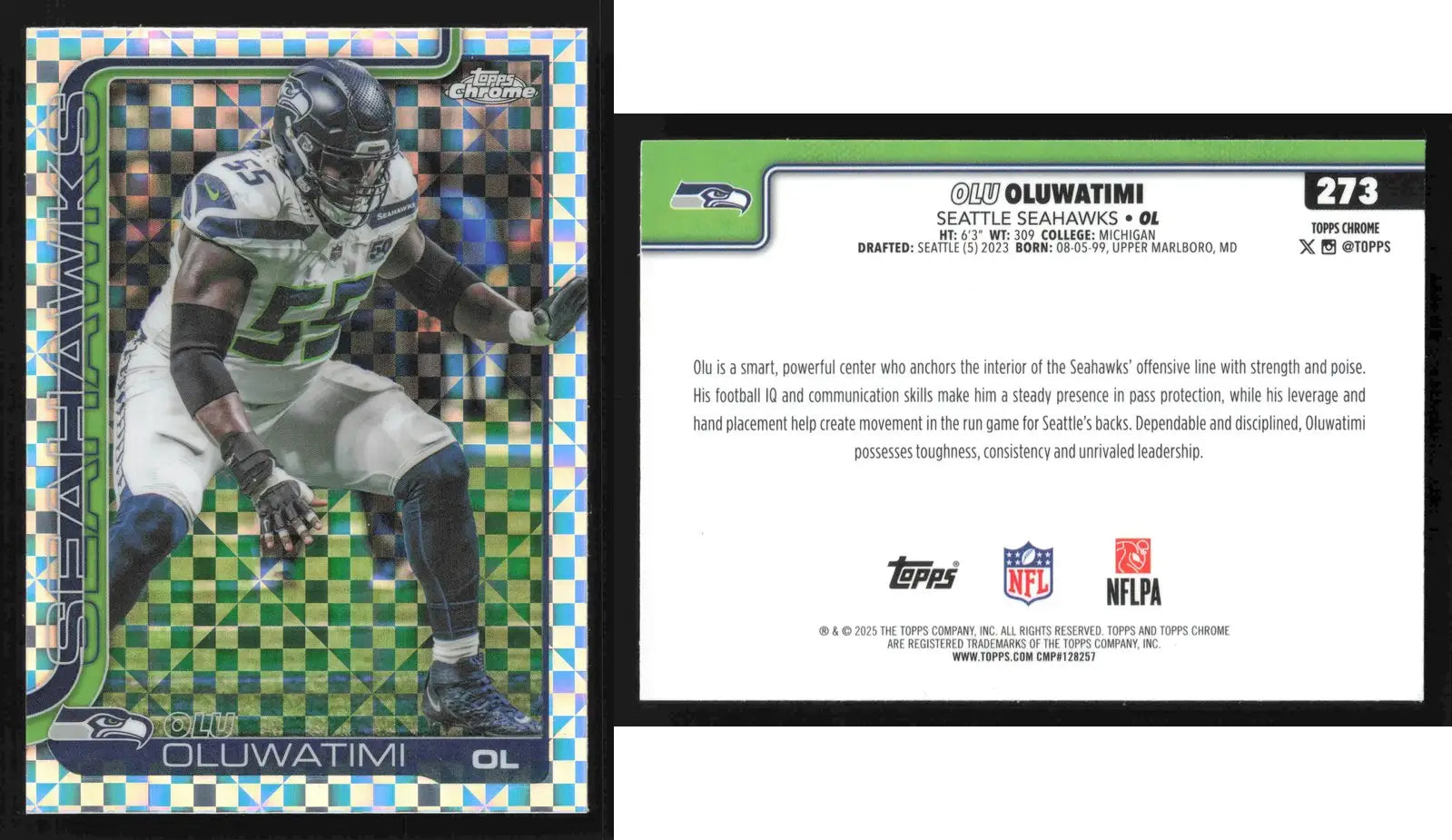 2025 Topps Chrome OLU OLUWATIMI #273 X-Fractor Seattle Seahawks - Football Card Single
