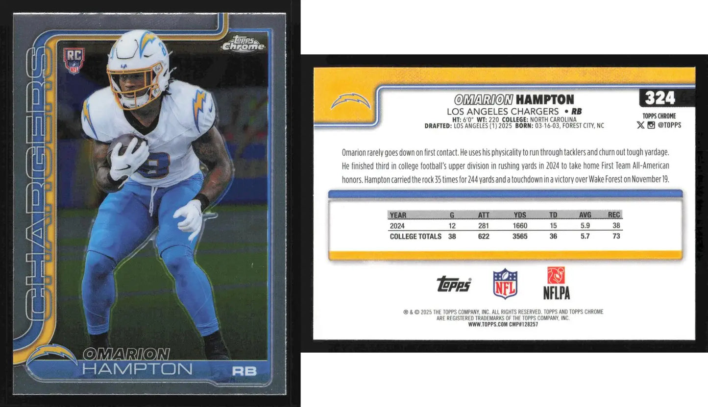 2025 Topps Chrome OMARION HAMPTON #324 Chrome Los Angeles Chargers RC - Football Card Single