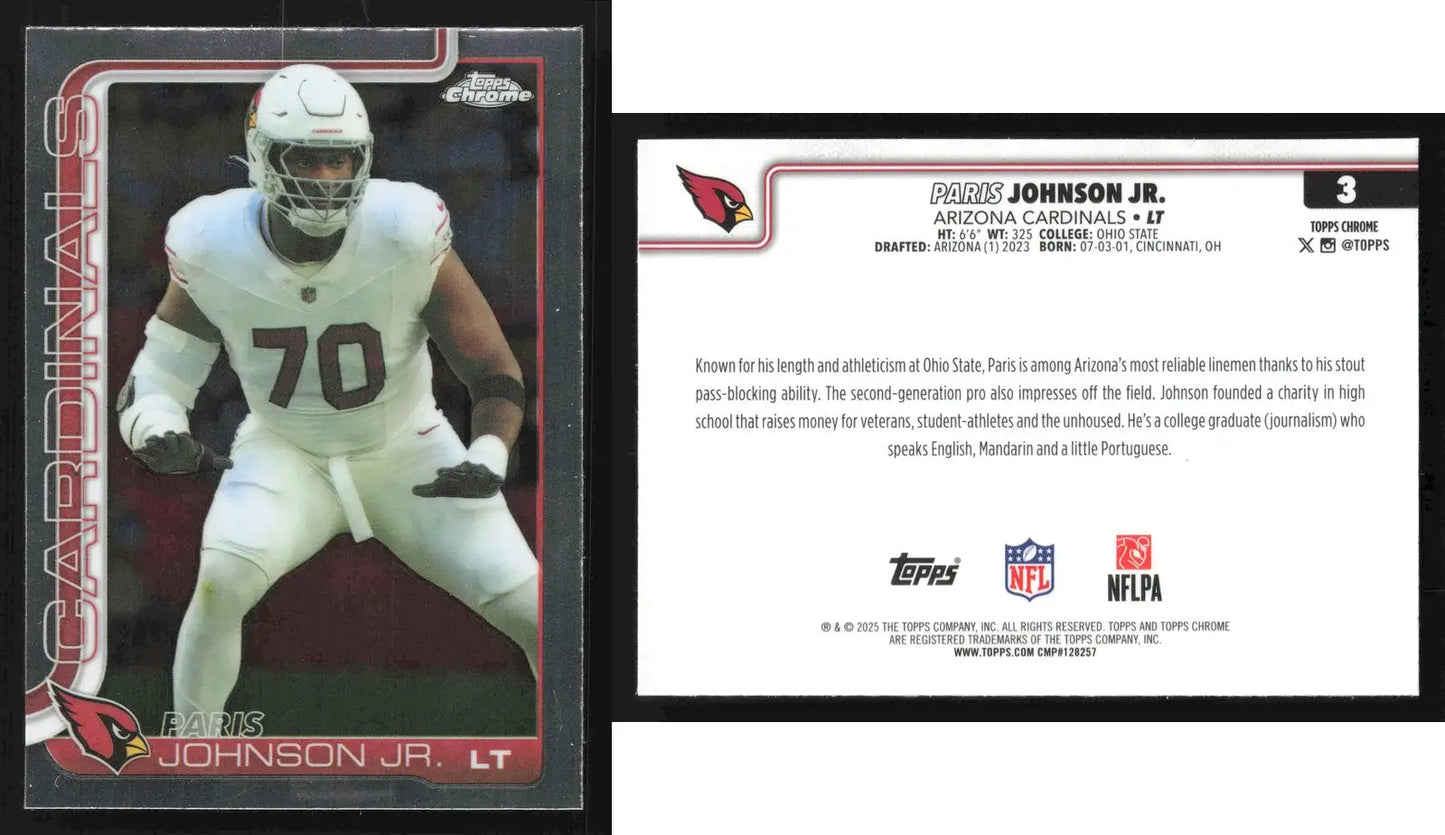2025 Topps Chrome PARIS JOHNSON JR. #3 Chrome Arizona Cardinals - Football Card Single
