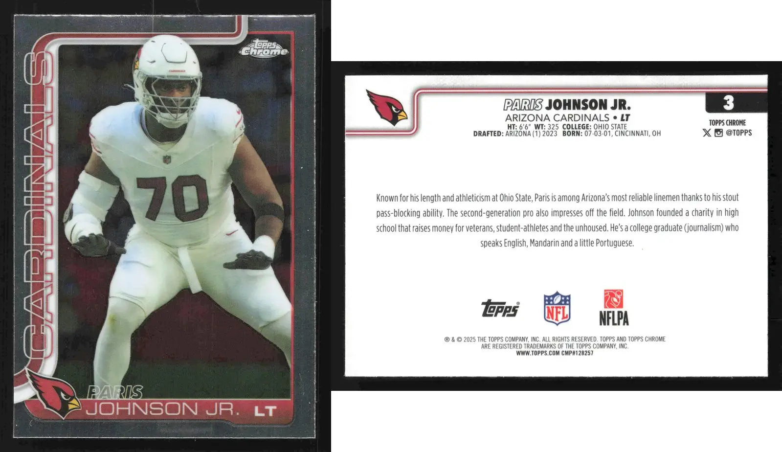 2025 Topps Chrome PARIS JOHNSON JR. #3 Chrome Arizona Cardinals - Football Card Single