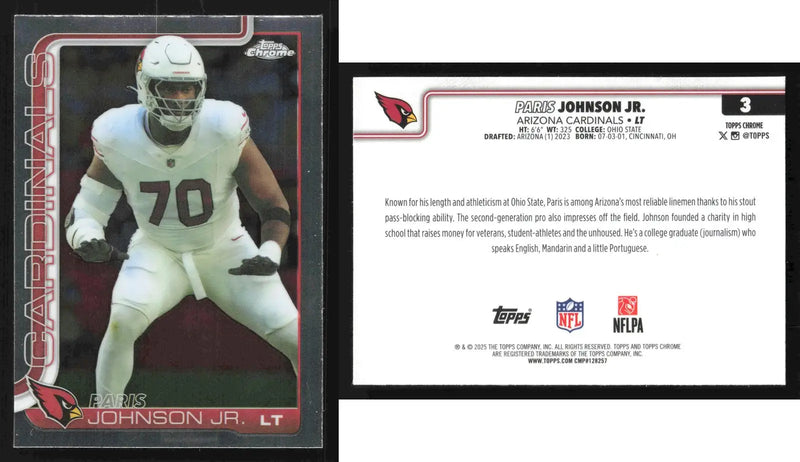 2025 Topps Chrome PARIS JOHNSON JR. #3 Chrome Arizona Cardinals - Football Card Single
