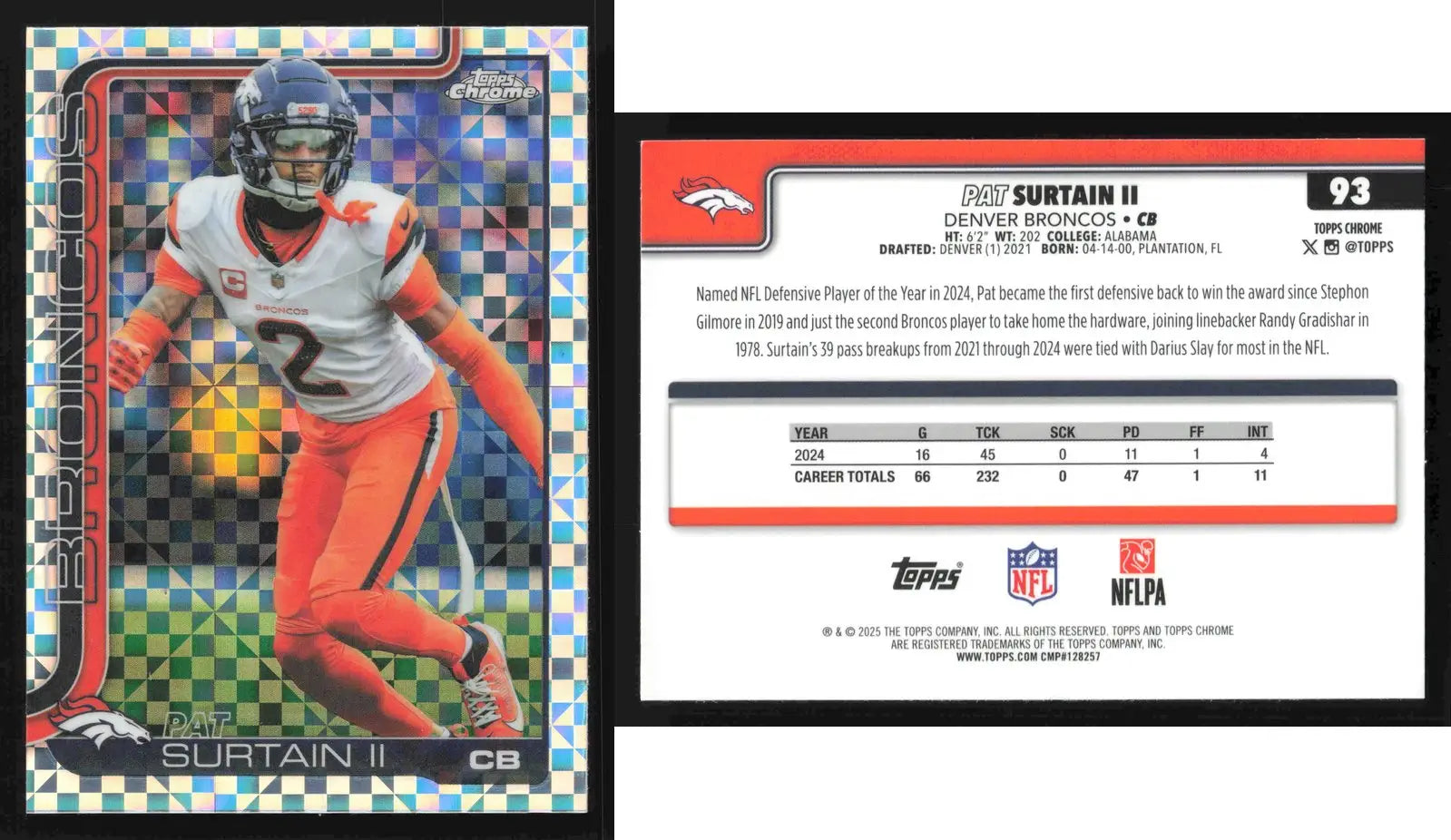 2025 Topps Chrome PAT SURTAIN II #93 X-Fractor Denver Broncos - Football Card Single