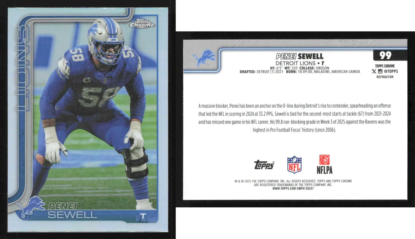 2025 Topps Chrome PENEI SEWELL #99 Refractor Detroit Lions - Football Card Single