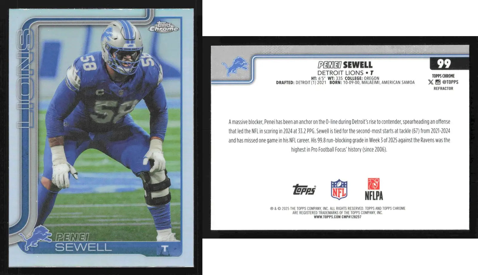 2025 Topps Chrome PENEI SEWELL #99 Refractor Detroit Lions - Football Card Single