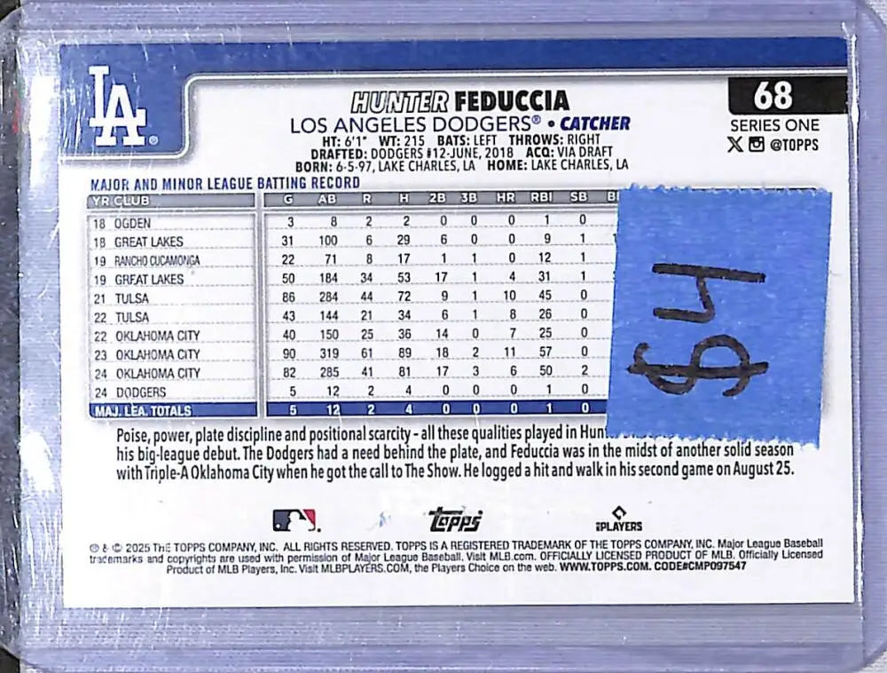 2025 Topps Chrome Pink #68 Hunter Feduccia NM-MT Los Angeles Dodgers - Baseball Card Single