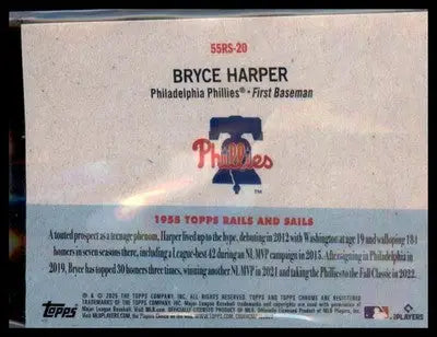 2025 Topps Chrome Platinum 1955 Topps Rails and Sails #55RS-20 Bryce Harper - Baseball Card Single