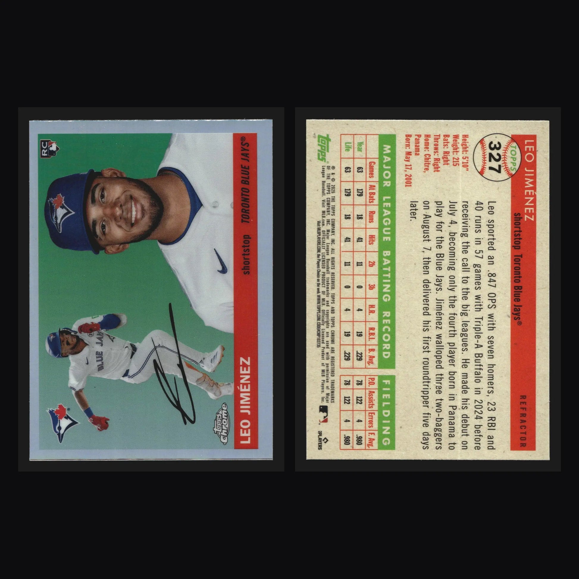 2025 Topps Chrome Platinum #327 Leo Jimenez Refractor Blue Jays RC
