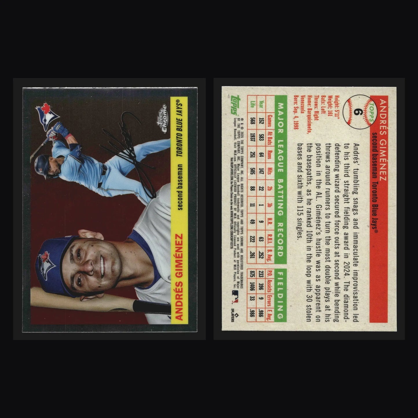 2025 Topps Chrome Platinum #6 Andres Gimenez Toronto Blue Jays