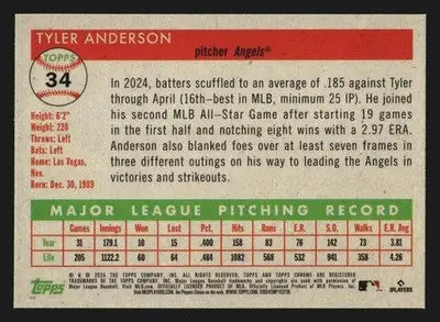 2025 Topps Chrome Platinum Anniversary #34 Tyler Anderson Angels - Baseball Card Single