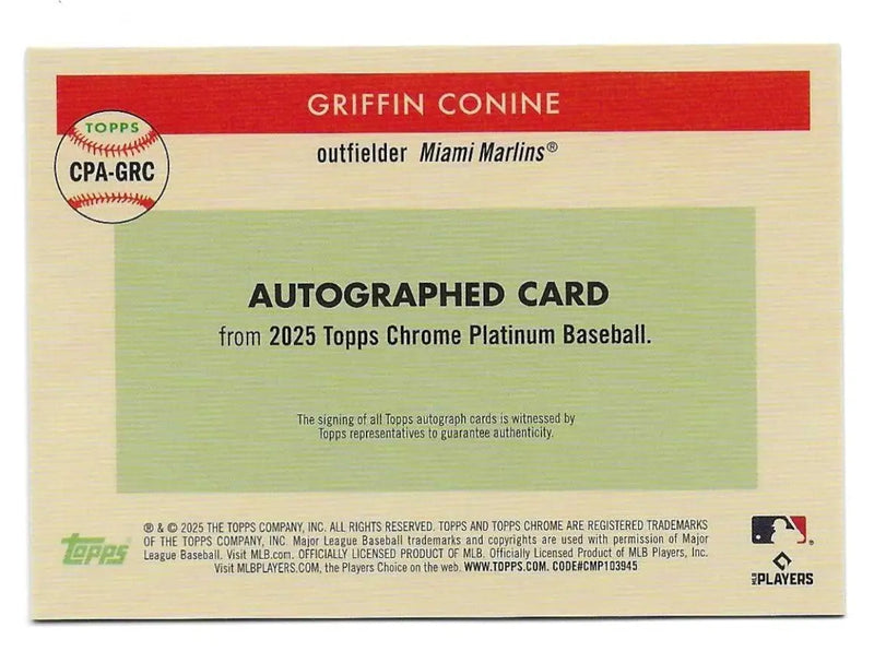 2025 Topps Chrome Platinum Anniversary GRIFFIN CONINE RC Auto Autograph (1325) - Baseball Card Single