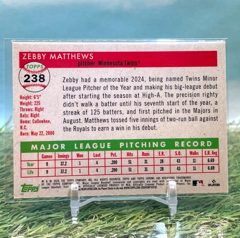 2025 Topps Chrome Platinum Zebby Matthews Topps Logo Refractor #/499 Twins - Baseball Card Single
