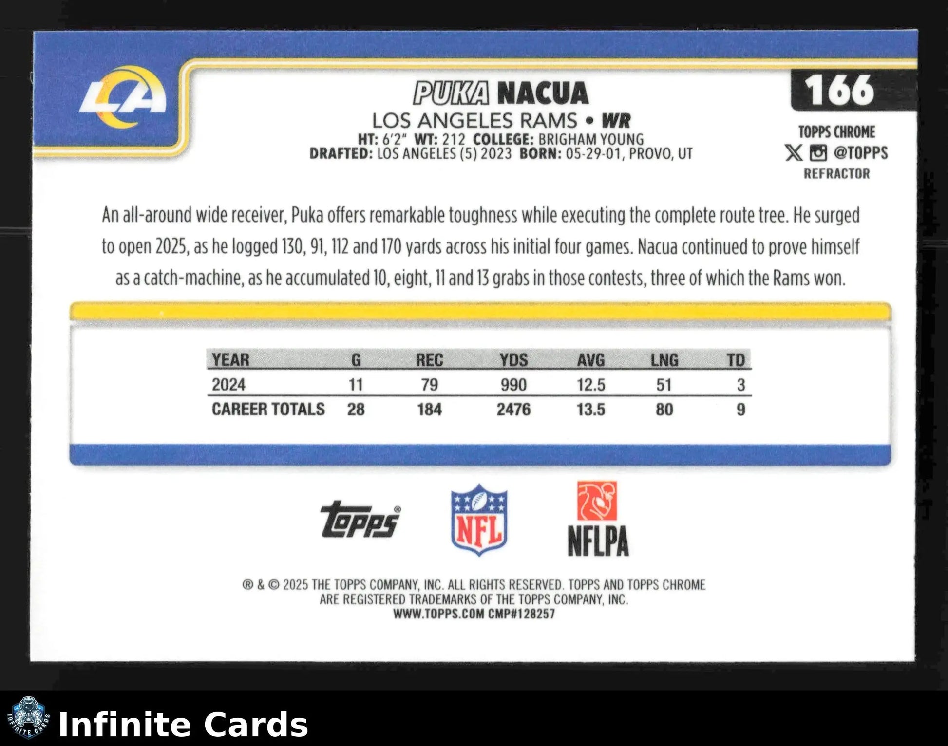 2025 Topps Chrome PUKA NACUA #166 Refractor Los Angeles Rams - Football Card Single