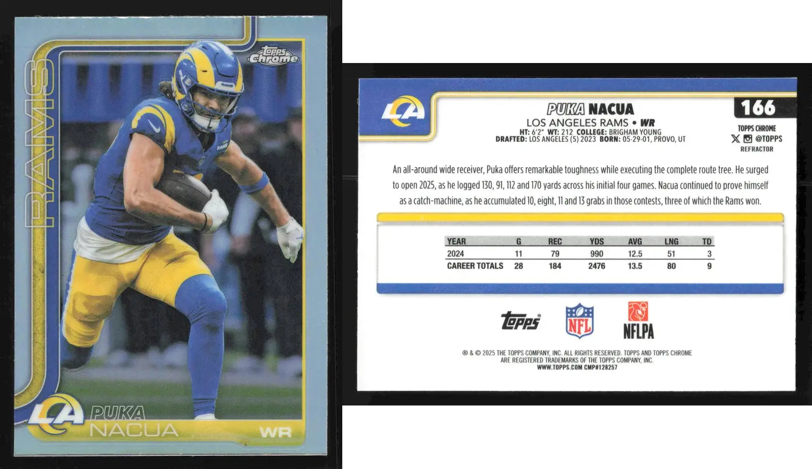 2025 Topps Chrome PUKA NACUA #166 Refractor Los Angeles Rams - Football Card Single