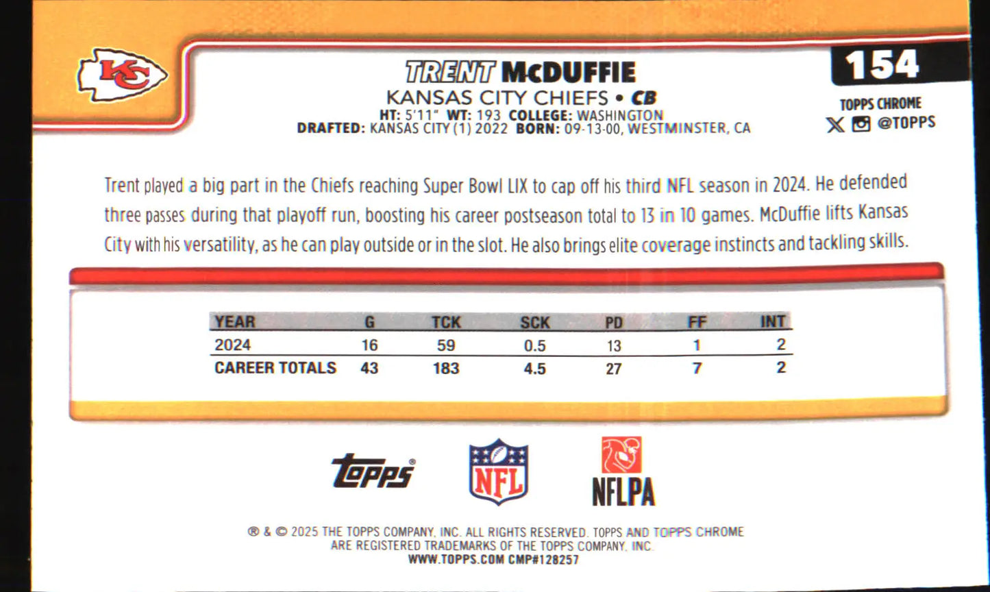 2025 Topps Chrome Pulsar Refractor #154 Trent McDuffie