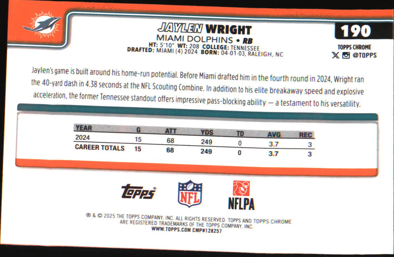 2025 Topps Chrome Pulsar Refractor #190 Jaylen Wright