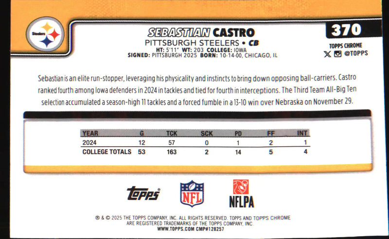 2025 Topps Chrome Pulsar Refractor #370 Sebastian Castro Rookie Rookie