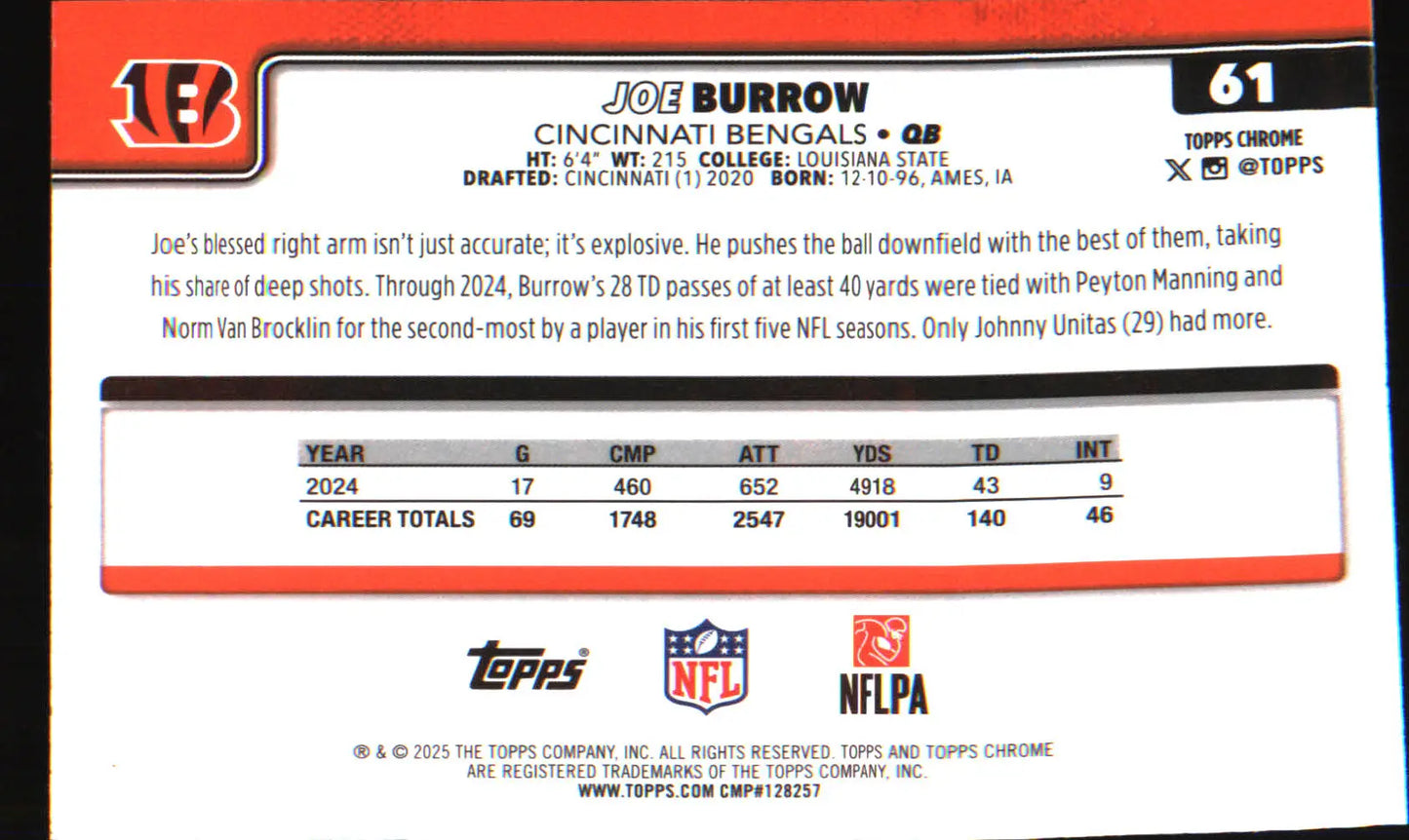 2025 Topps Chrome Pulsar Refractor #61 Joe Burrow