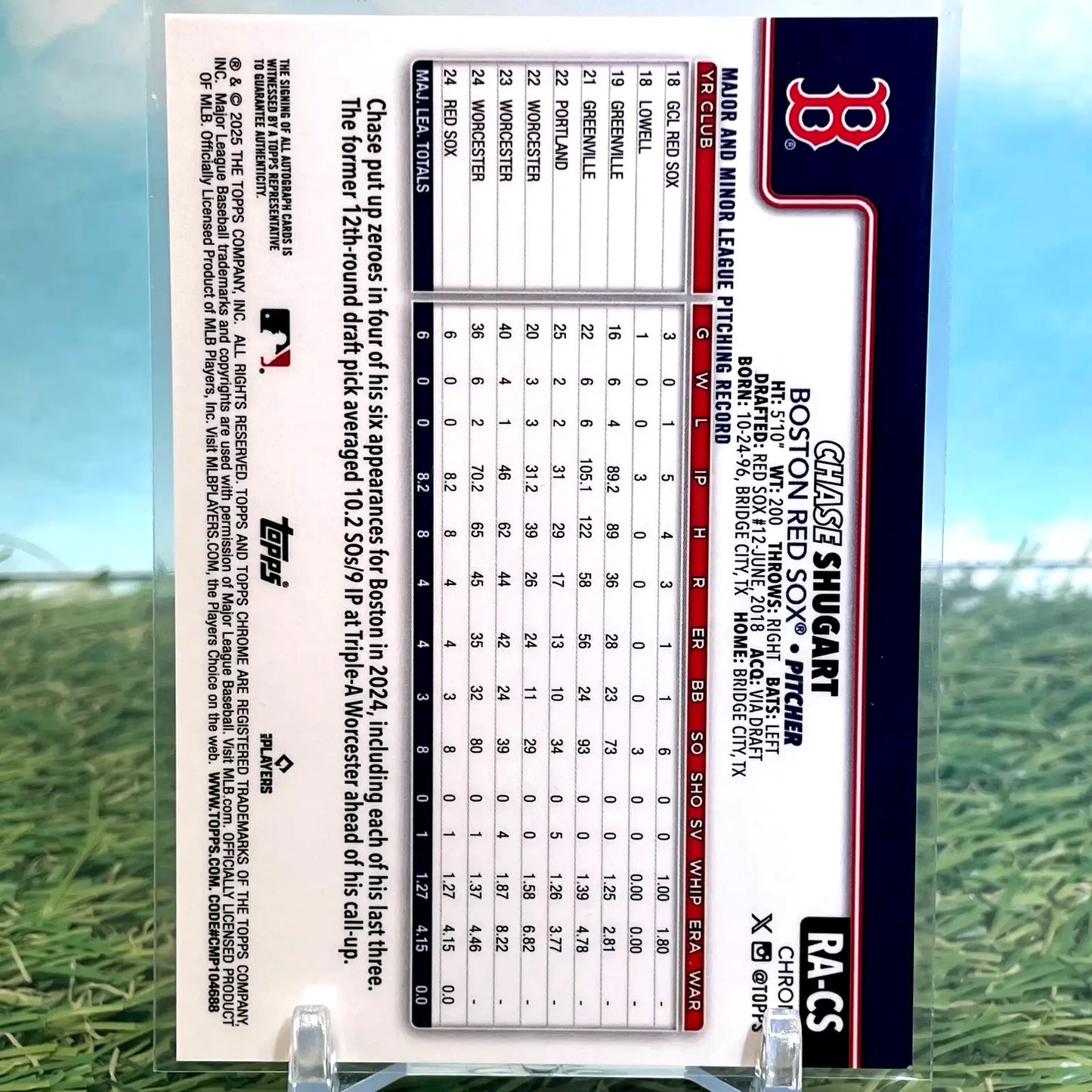 2025 Topps Chrome Purple /250 Rookie Auto Chase Shugart Refractor RC #RA Red Sox - Baseball Card Single