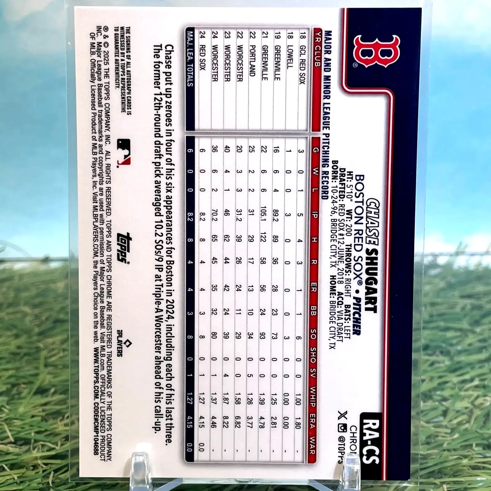 2025 Topps Chrome Purple /250 Rookie Auto Chase Shugart Refractor RC #RA Red Sox - Baseball Card Single