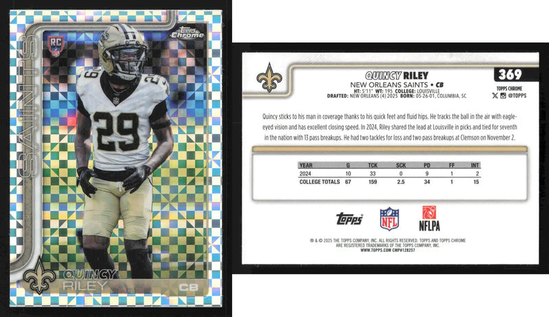2025 Topps Chrome QUINCY RILEY #369 New Orleans Saints RC - Football Card Single