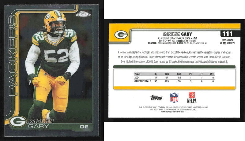 2025 Topps Chrome RASHAN GARY #111 Green Bay Packers - Football Card Single