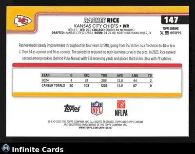 2025 Topps Chrome RASHEE RICE #147 Kansas City Chiefs - Football Card Single