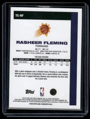 2025 Topps Chrome Rasheer Fleming #TC-RF RC Basketball - Basketball Card Single