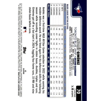 2025 topps Chrome RayWave Refractor #70 Andres Gimenez NM-MT Toronto Blue Jays Baseball Card - Baseball Card