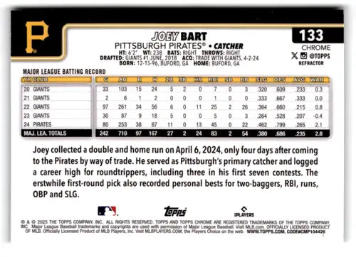 2025 topps Chrome Topps Refractor #133 Joey Bart NM-MT Pirates ID:79180 - Baseball Card Single