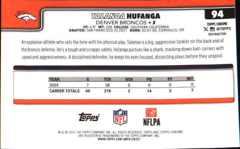2025 Topps Chrome Refractor #94 Talanoa Hufanga