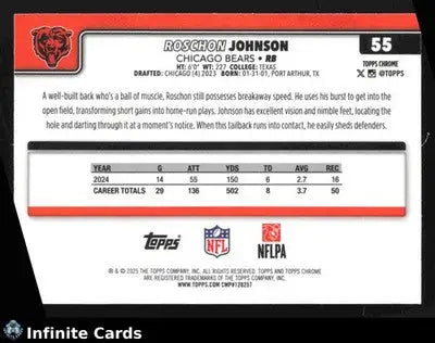 2025 Topps Chrome ROSCHON JOHNSON #55 Chrome Chicago Bears - Football Card Single